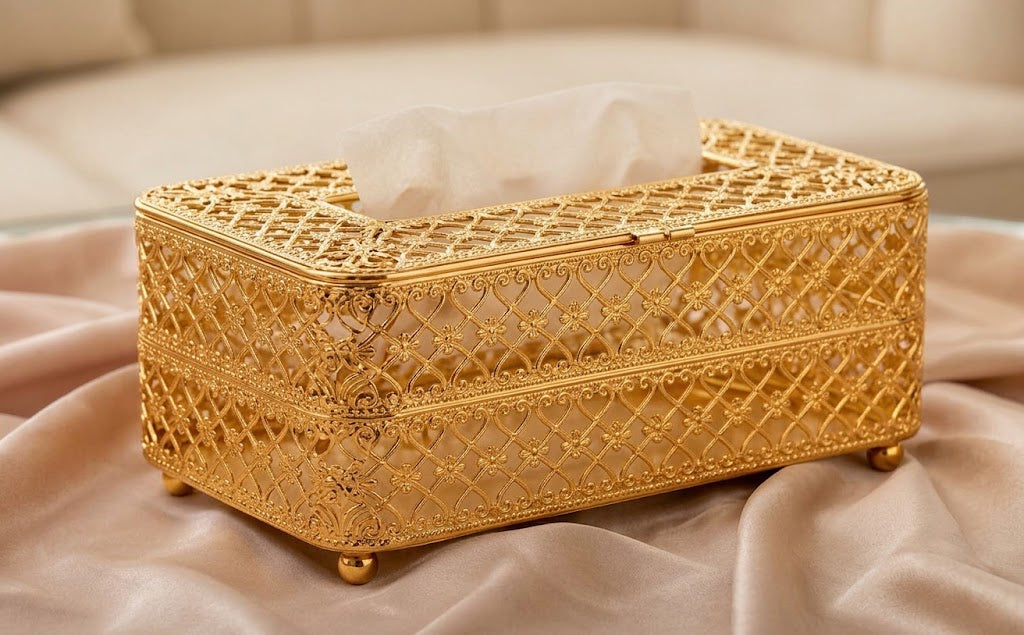 Vintage Gold Filigree Metal Tissue Box Cover