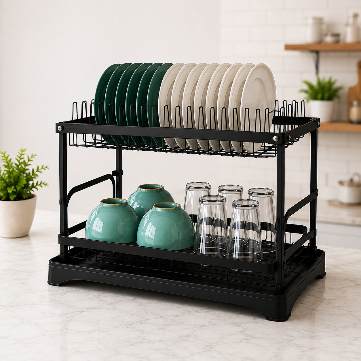 Black 2-Tier Metal Dish Drying Rack