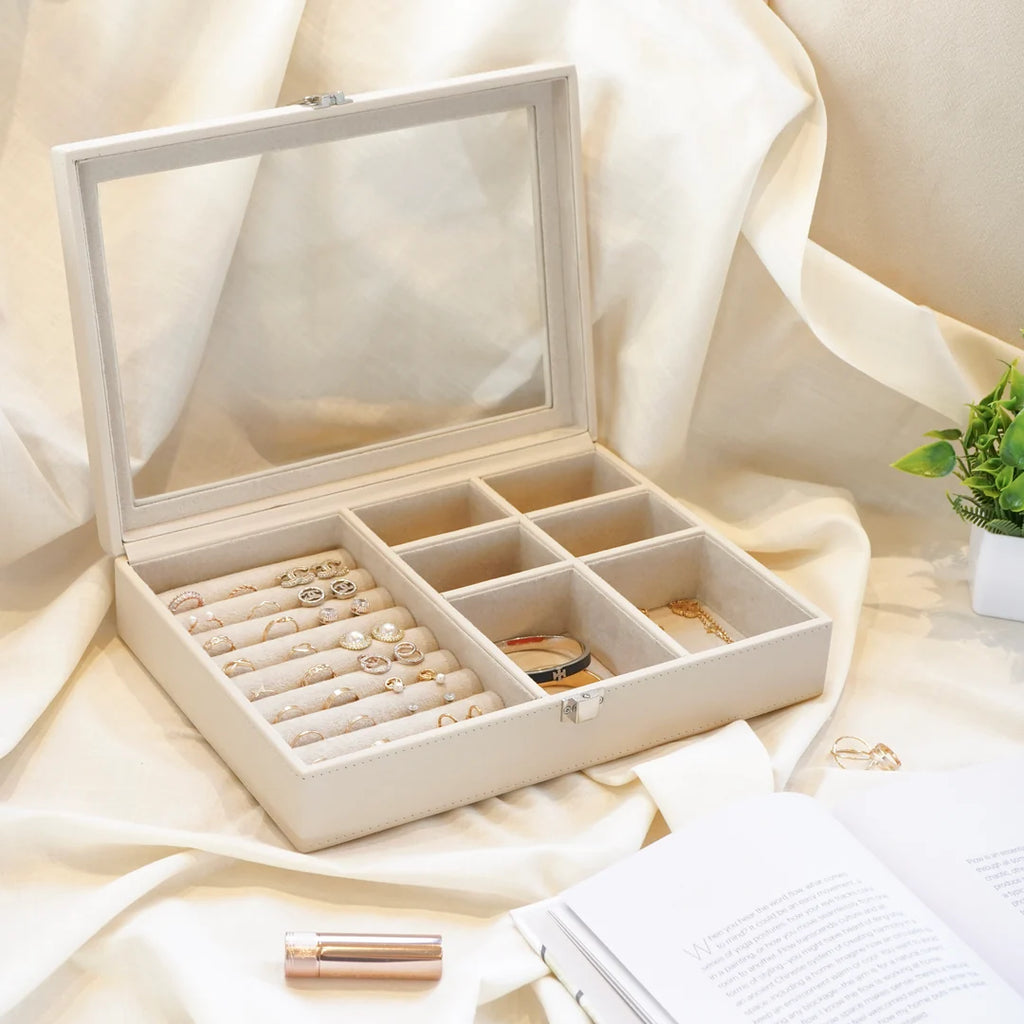 Velvet Jewelry Box With a Transparent Glass