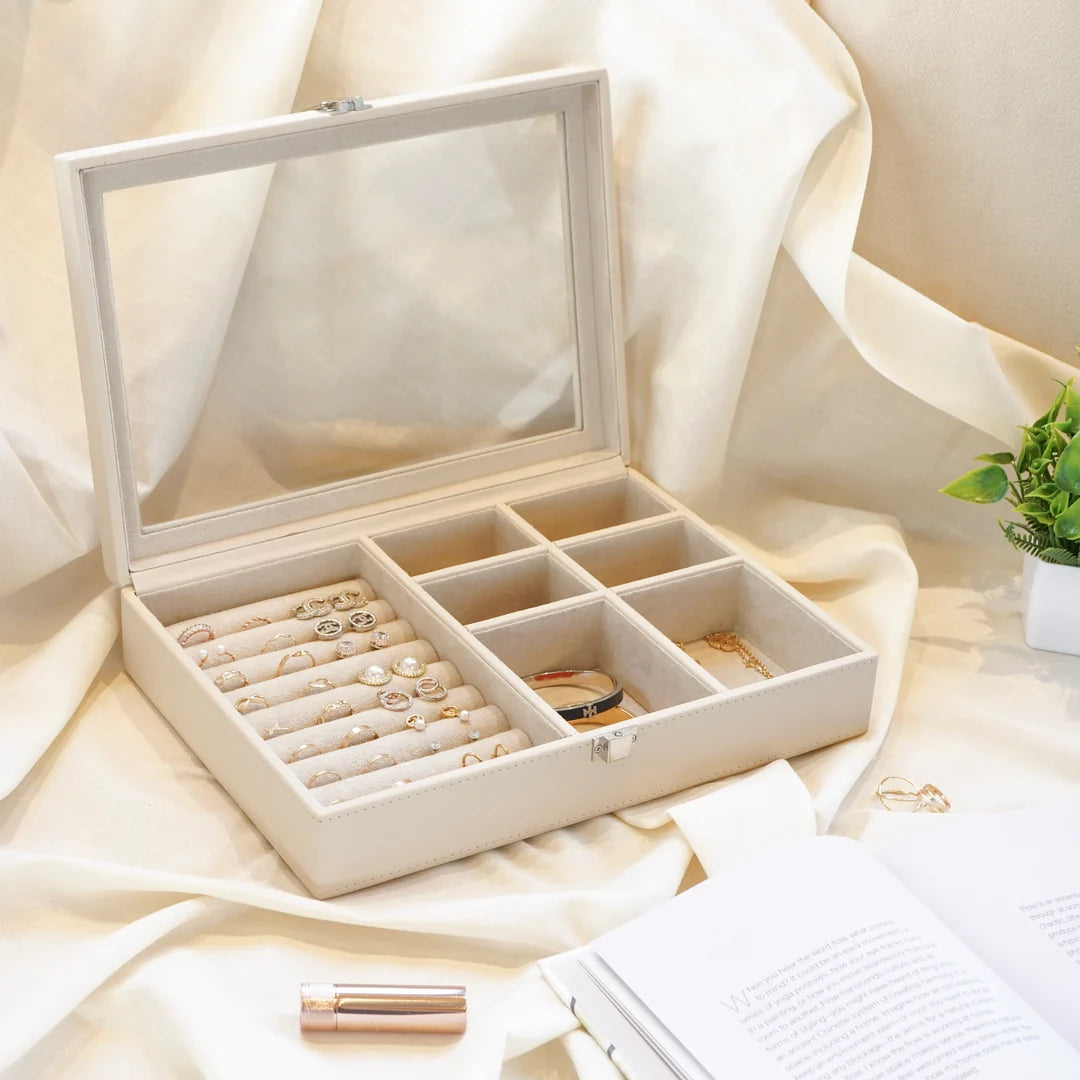 Velvet Jewelry Box With a Transparent Glass