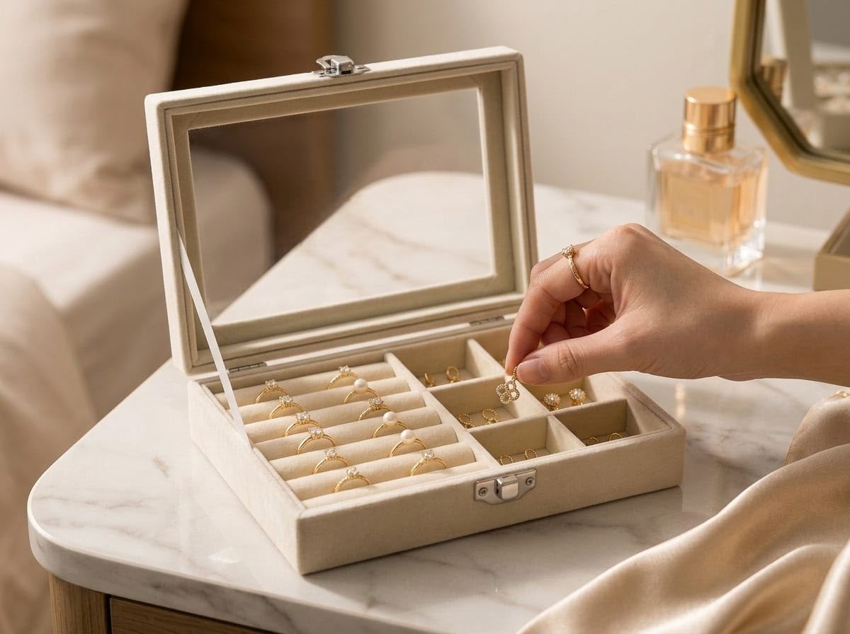 Velvet Jewelry Box With a Transparent Glass