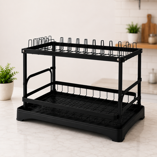 Black 2-Tier Metal Dish Drying Rack